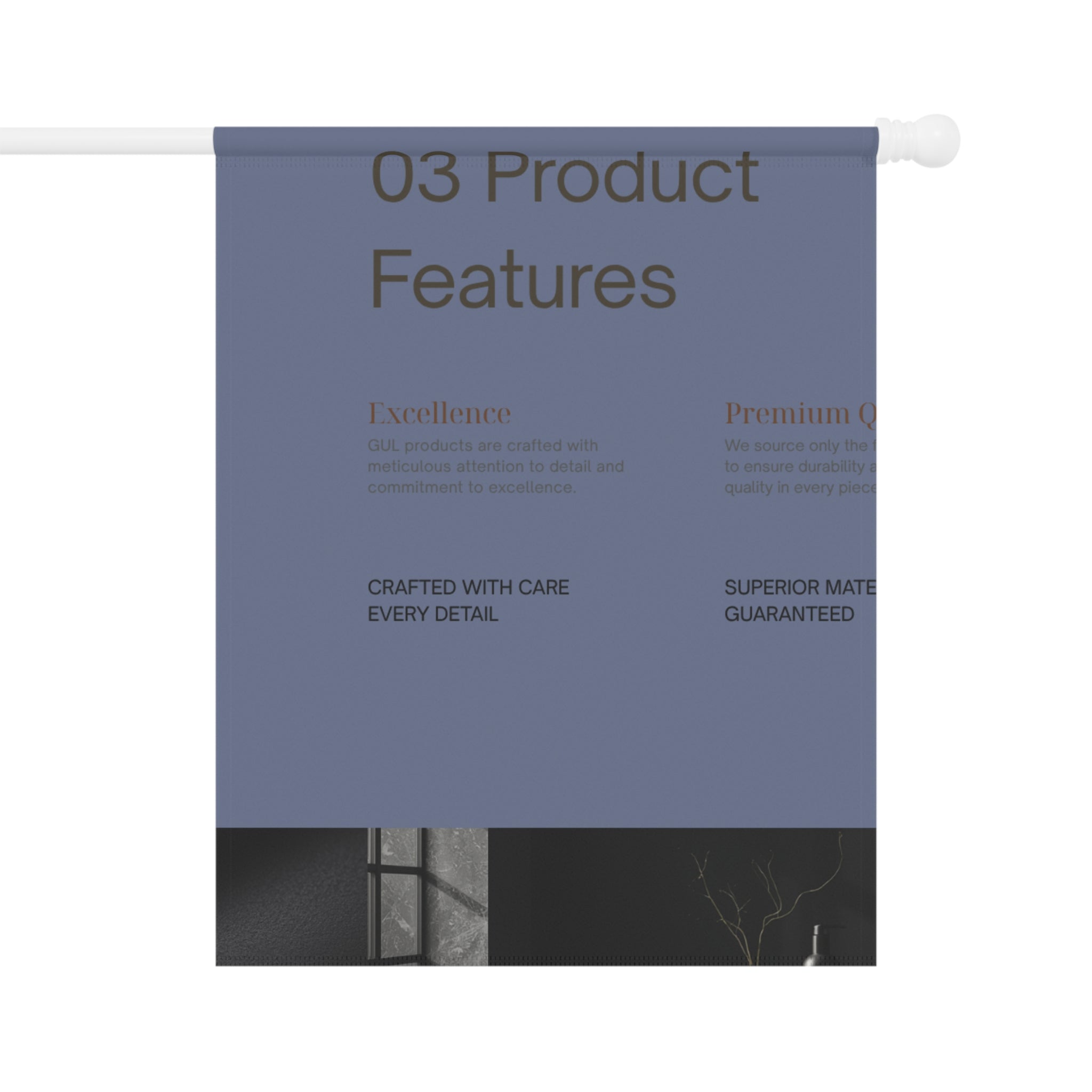 Garden Flag — Minimalist "03 Product Features" Decorative Garden &amp; House Banner